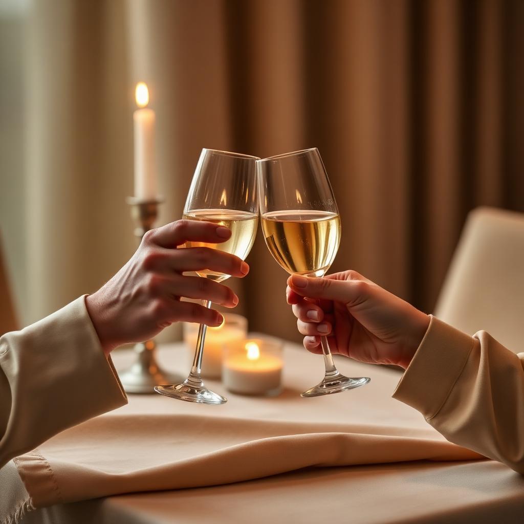 Brindis íntimo de aniversario a la luz de las velas